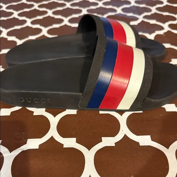 Gucci Men's Black Slides with Tricolor Stripes - Picture 3 of 3